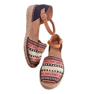 Toni Pons Woven Geometric Espadrille Sandals Ankle Strap Size 40 US 9 BOHO Artsy